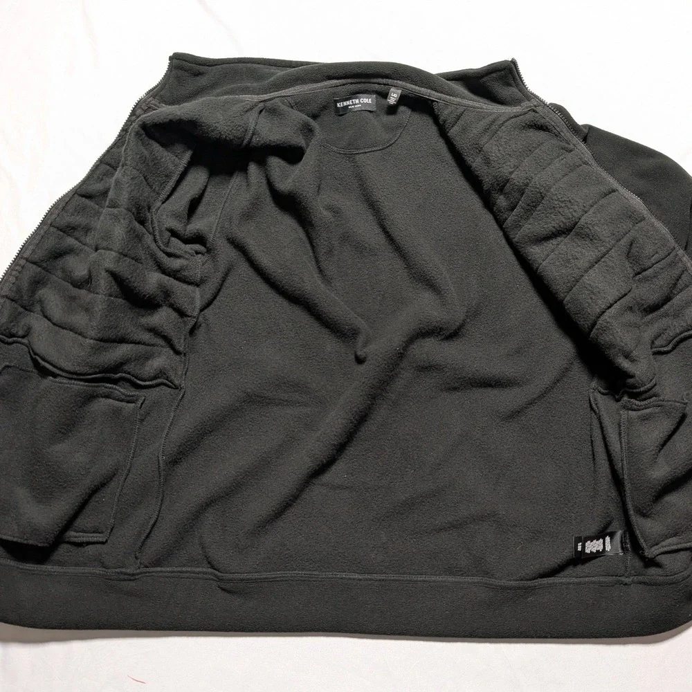 Kenneth Cole New York Men Large Black Full Zip Fleece Quilted Mixed Media Jacket